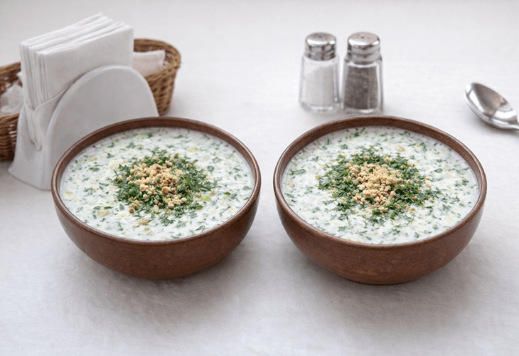 Sofya’da servis edilen geleneksel Bulgar soğuk çorbası tarator